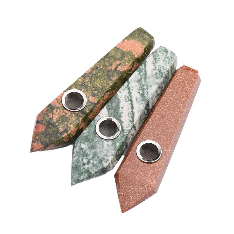 Natural crystal glass pipe for women small size portable handmade pipe straight smoking accessory high-end gift 201125