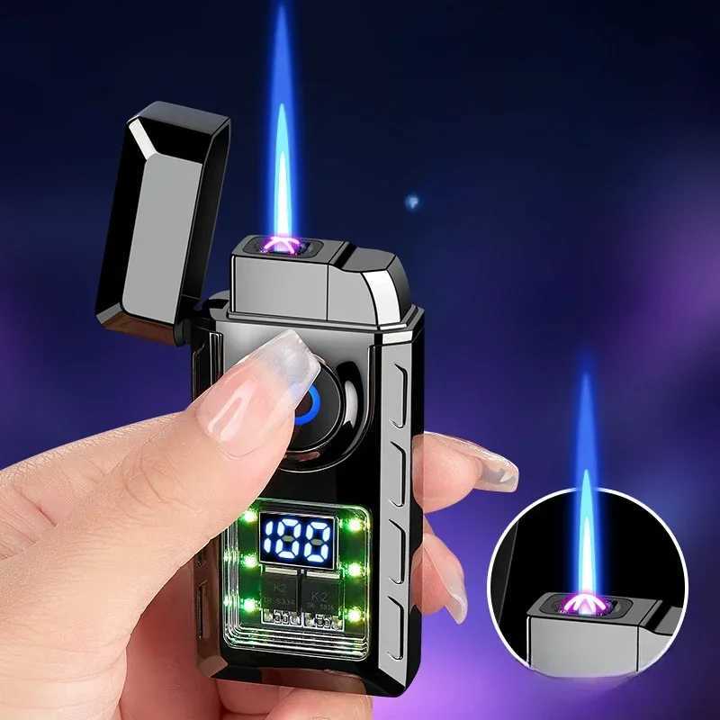 Hot Sales New Electronic Pulse Cigarette Lighter Gas and Electric Digital Display Double Arc Windproof Butane Gas LighterT250516