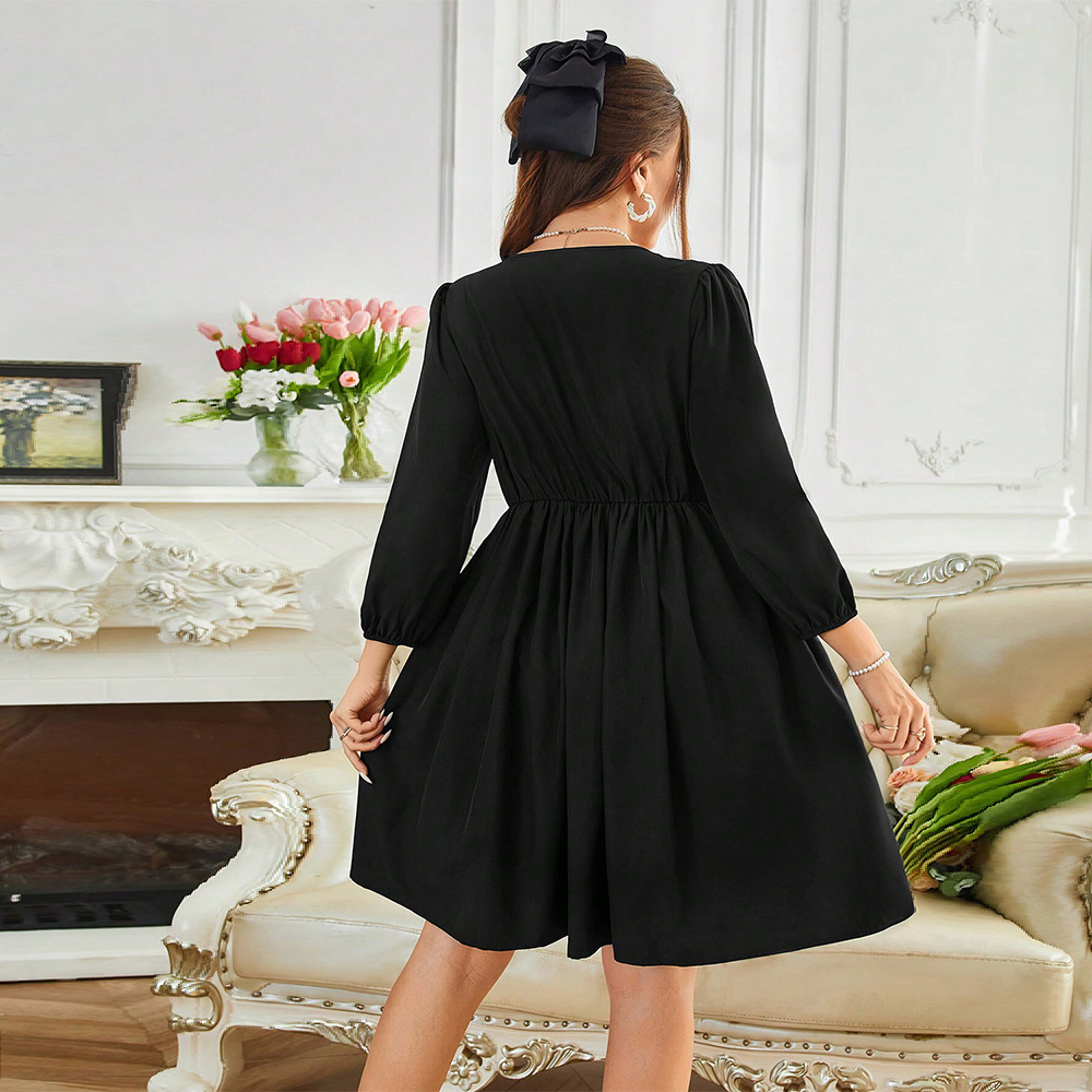 Large Size Womens Mature Dress with Intellectual Style Autumn and Winter Temperament Elegant Mid Length Skirt with Chest Straps