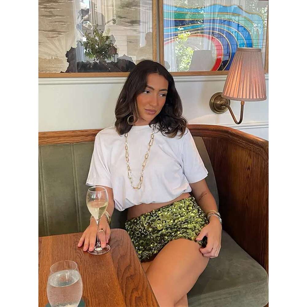 Sequined Green Women Sparkling Mini Skirt Sexy Slim Fit Unique High Waist Skirts 2025 New Spring Summer Female Party Club Dress