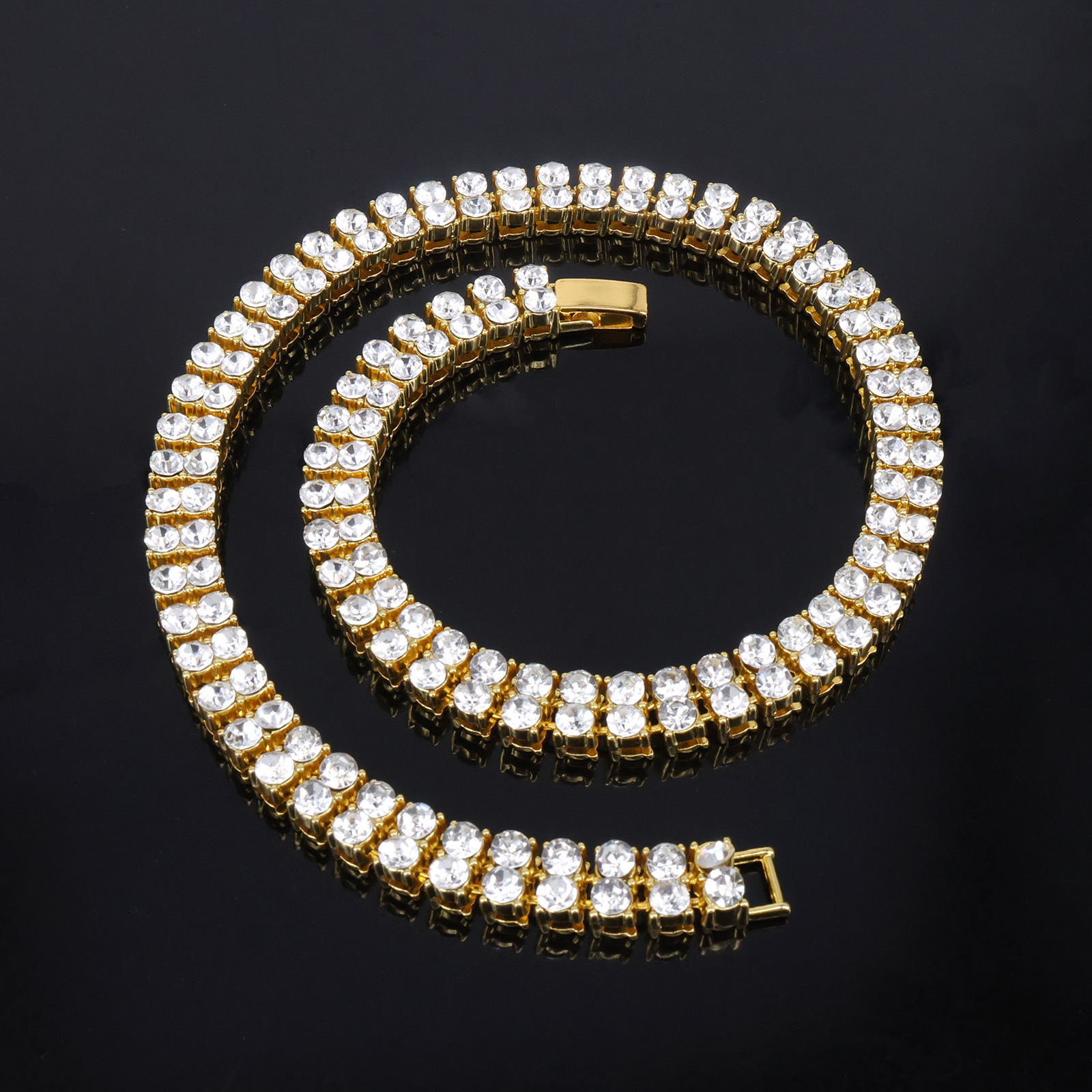 TEMU Hot Selling 10mm Diamond-Studded Alloy Cuban Link Chain for Men, Stylish Rapper Hip Hop Necklace