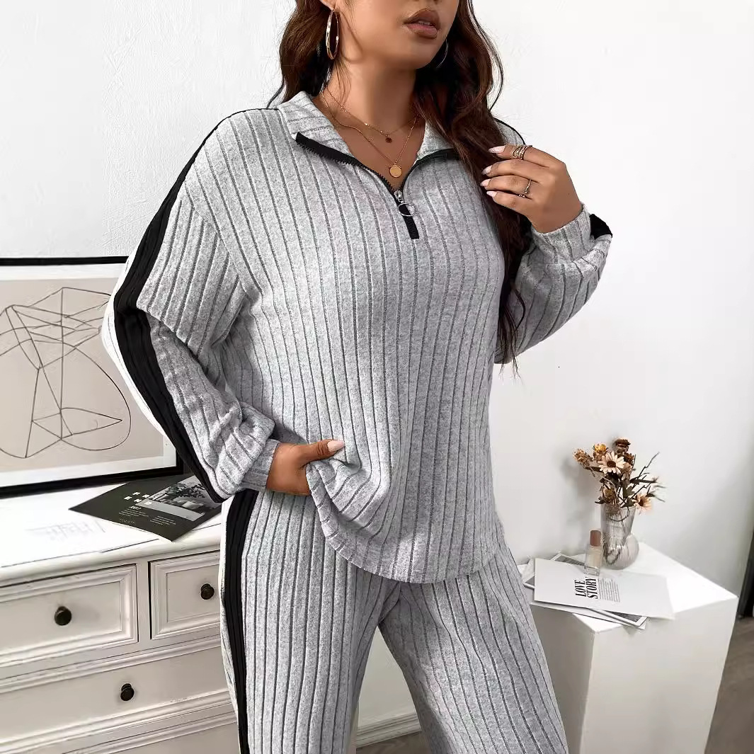 Large Size Womens Simple and Lazy Style Fashion Set for Autumn and Winter New Casual and Loose Color Matching Two-piece Set