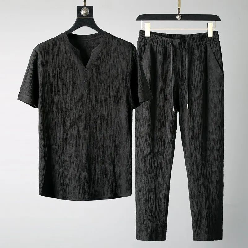 Mens Tracksuits (Shirt Trousers) Summer Fashion Men Shirt Breasted Shirts Mens High Quality Two Piece Size M-4XL Tracksuit