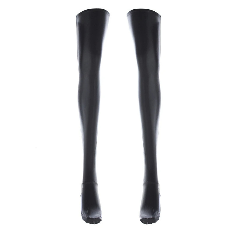 Plus Size Wet Look PVC Leather Faux Boots Silicone Hold Up Thigh High Stockings Women Sexy Pole Dance Nightclub Party Hosiery 250515