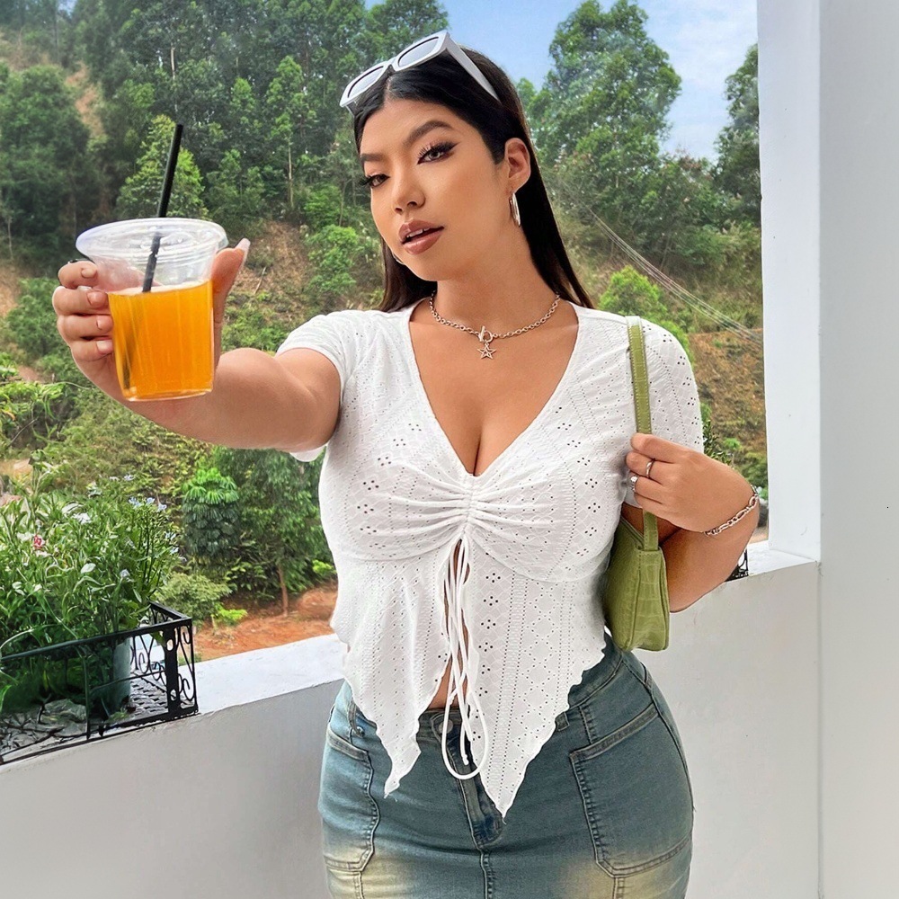 2025large Womens Elegant Sweet and Spicy Style T-shirt Spring/summer New V-neck Tight and Slim Top