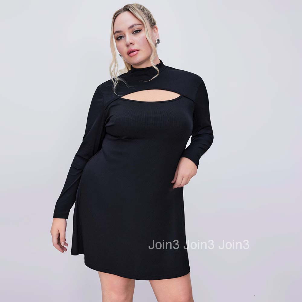 New Plus Size Womens Sexy Hollow Out Dress Autumn and Winter Slim Fit Long Sleeved A-line Short Skirt