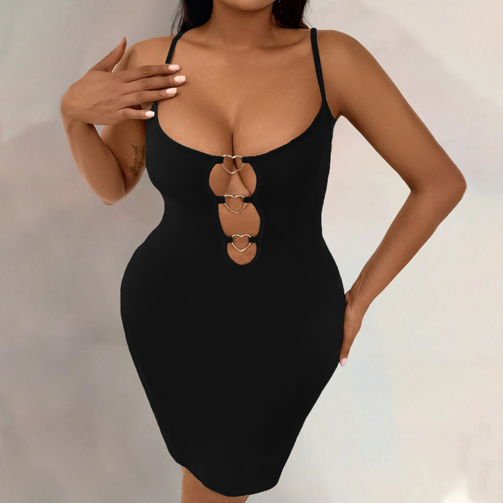 Large Size Womens Spicy Style Sexy Hollow Out Love Suspender Hip Hugging Skirt Fashionable Low Cut Slim Fit Short Skirt