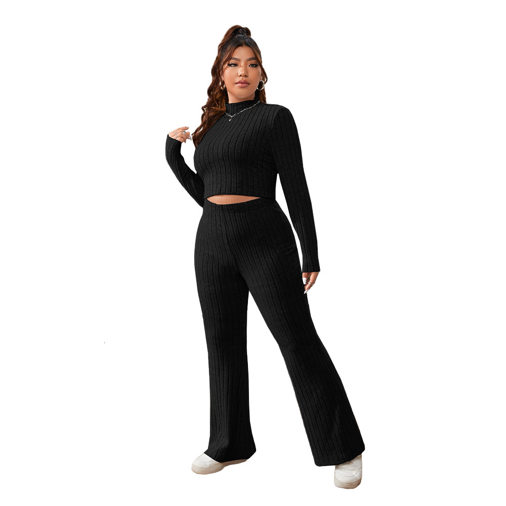 Large Size Womens Simple Suits Fashion Set Autumn and Winter Solid Color Comfortable Slim Fit Two-piece Set
