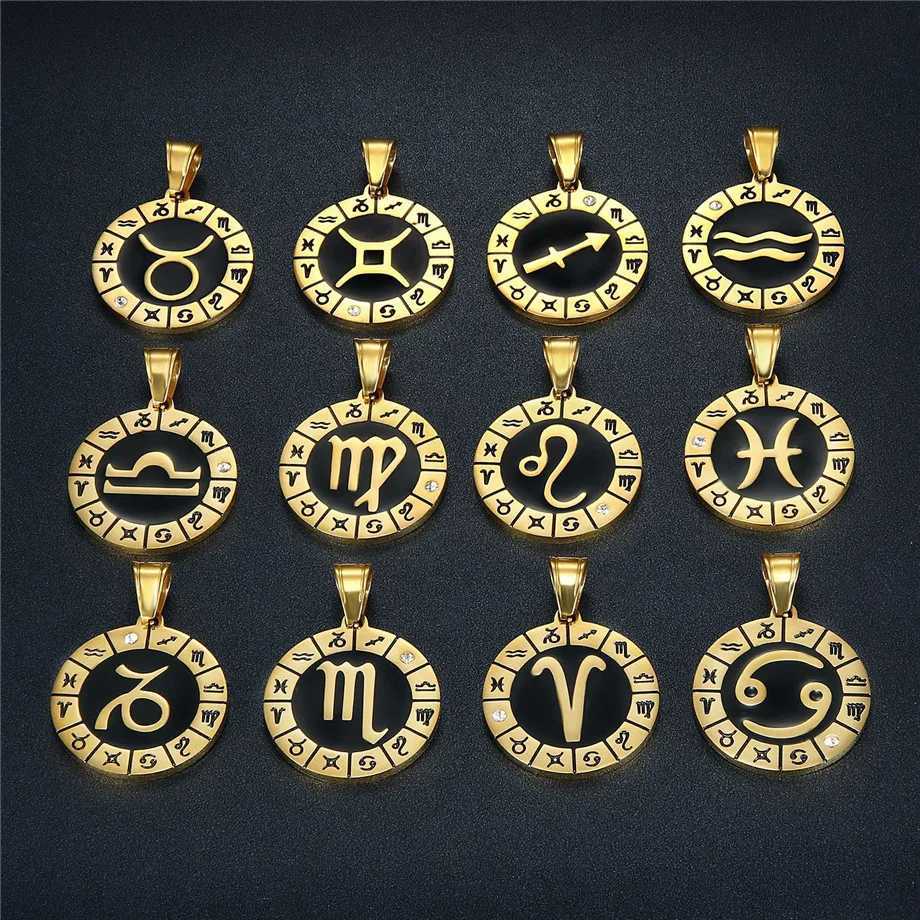 Leo 12 Constellations Necklace Birthday Gifts Gold Color Stainless Steel Amet Pendant Zodiac Sign Jewelry Necklace Dropsing X250516