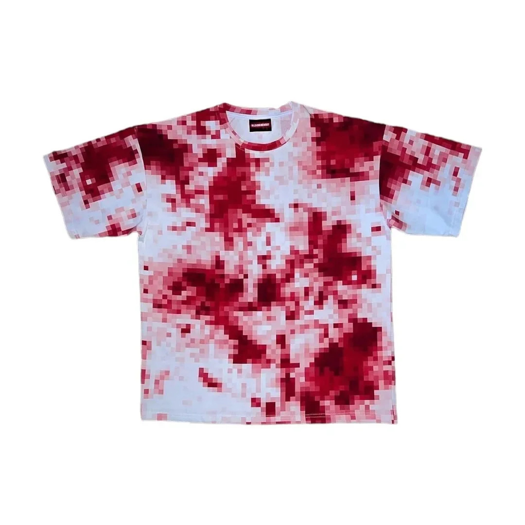 Y2K Gothic Harajuku Mosaic Blood Print T-shirt Men Loose Street Style Short-sleeved Hip-hop Trend T-shirt 250515