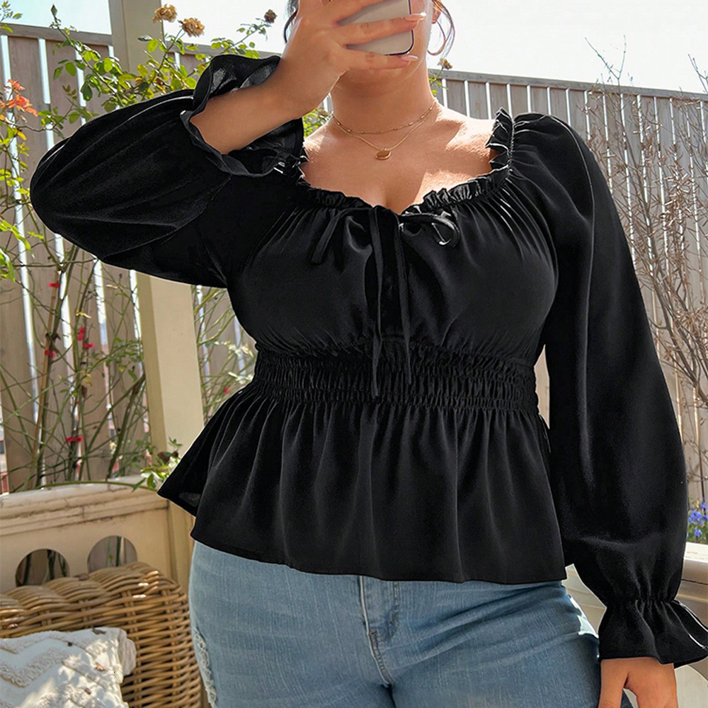 Oversized Womens Square Neck Bubble Sleeve Top with Cinched Waist for Slimming Temperament Collarbone High Waist Gentle Style T-shirt