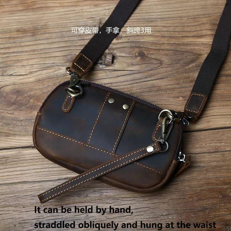 Retro Men's Mobile Phone Crazy-Horse Leather Waist Top Layer Cowhide Clutch Cross-Body Shoulder Bag