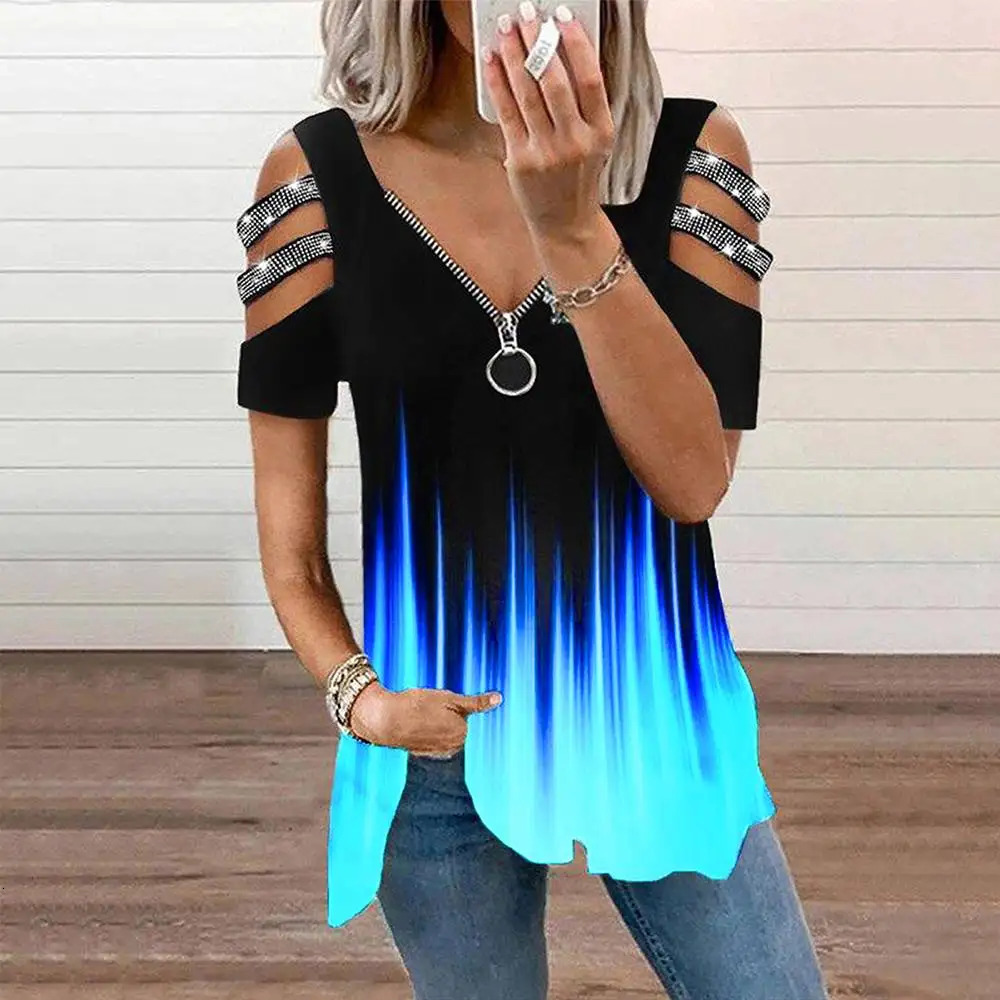 Women Short Sleeve TShirt Summer Hollow Out Shoulder Blouse Plus Size Pullover Tee Ladies Casual Fashion Clothing 250514