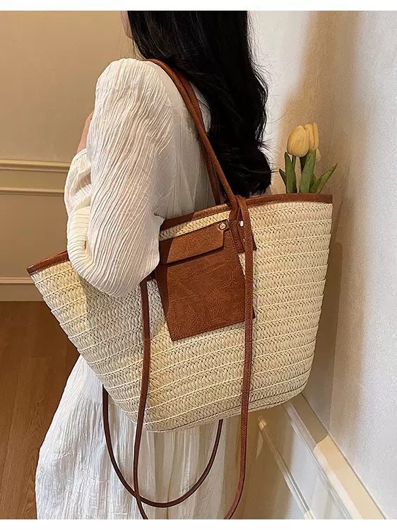 25S new model New Travel Style Fashionable Woven Handheld Tote Bag Large Capacity Beach Bag