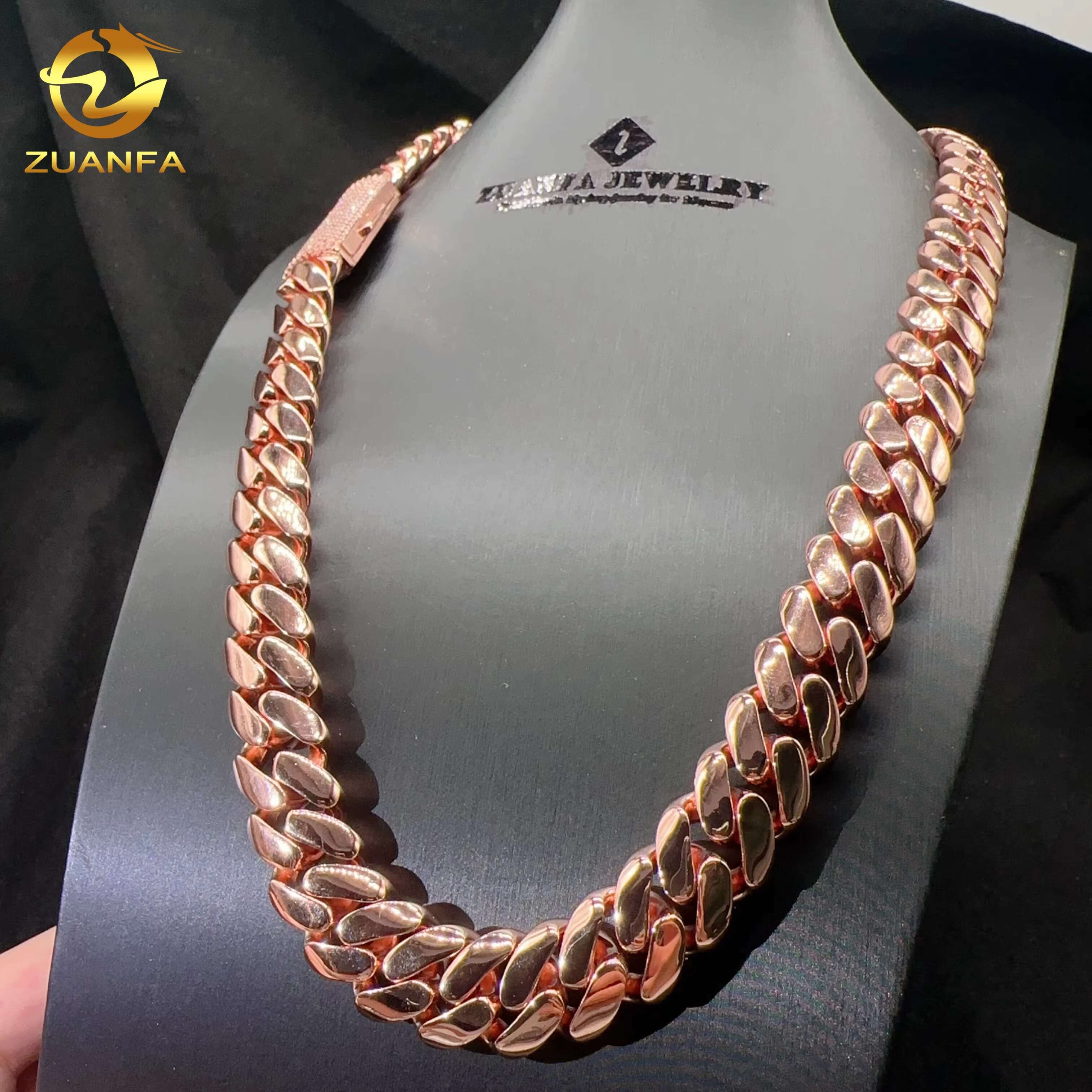 16MM Width Sterling Sier VVS Moissanite Dia Lock Hip Hop Real Gold Plated Plain Cuban Link Chain