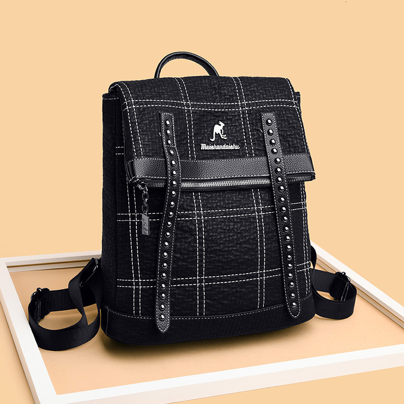 2025S designer women bag new trendy brand fashionable checkered embroidery line dual-use backpack soft leather versatile large capacity travel bag