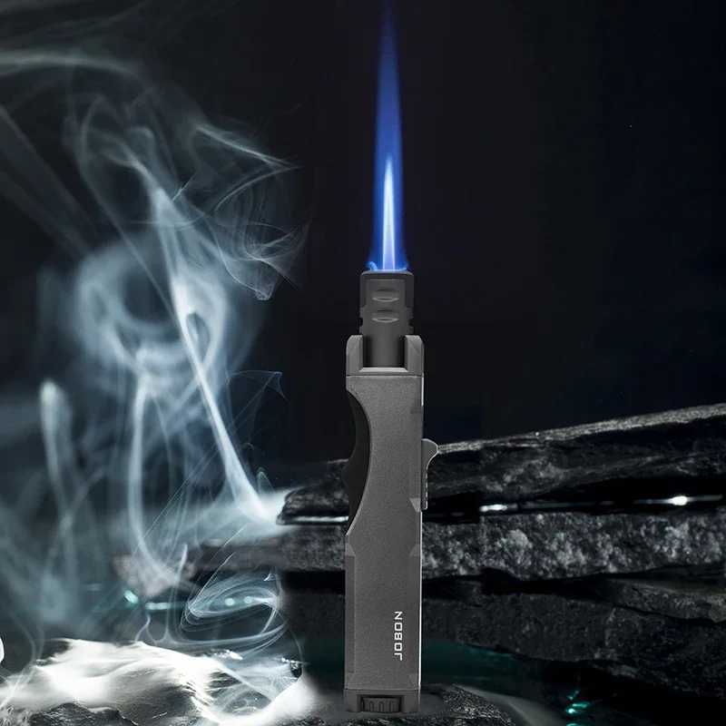 New JOBON Metal Outdoor Windproof Turbine Torch Strong Fire Power Blue Flame Straight Butane Gas Lighter Gas Kitchen BBQ WeldingT250516