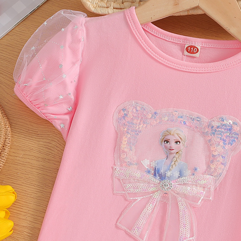 DISNEY baby clothes kids designer clothes Frozen Elsa princess Summer lightweight children baby girl round neck top comfortable soft label-free design