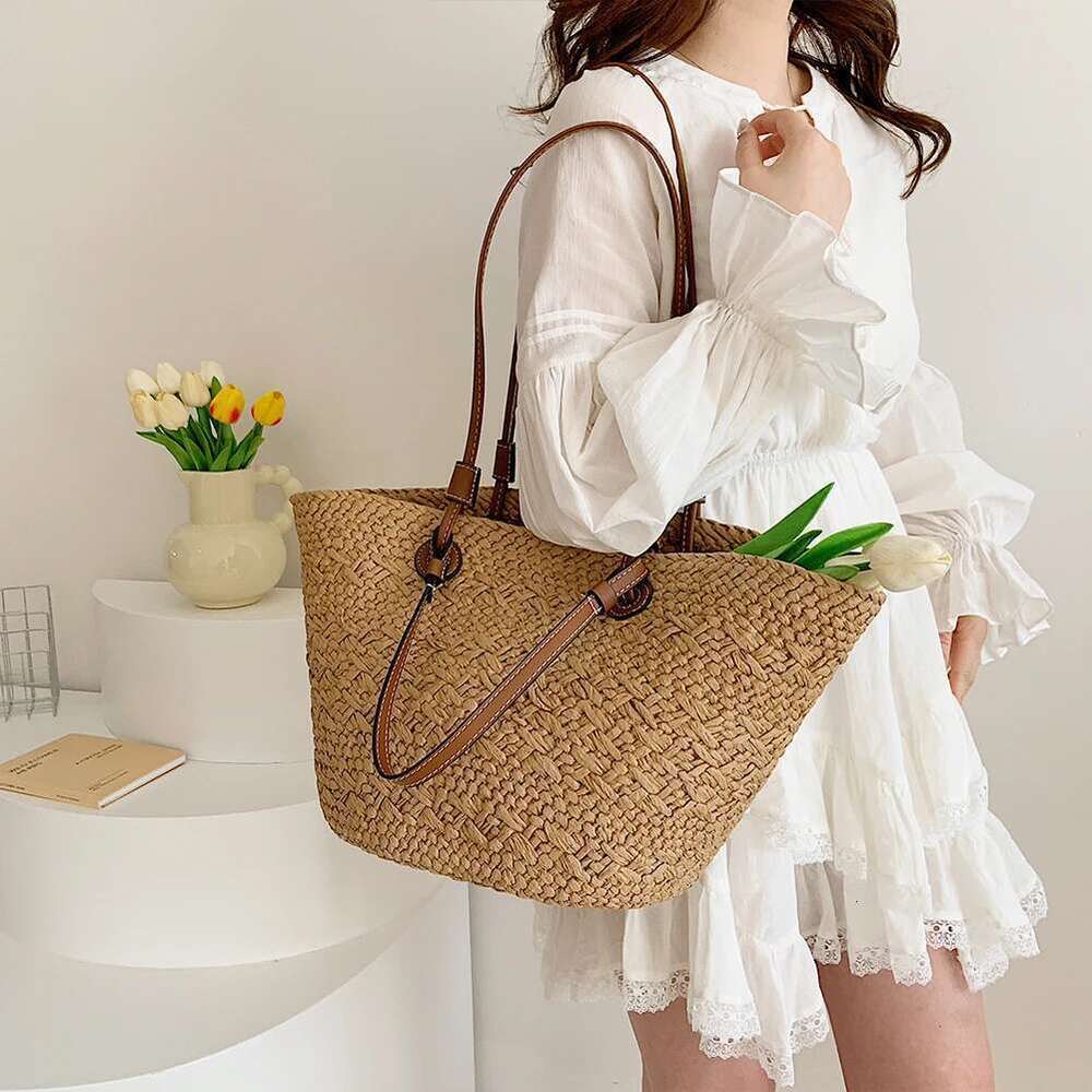 Women Fashion Shoulder Large Capacity Simple Woven Handbag Tote Clutch Bags Chic Hobo Bag for Party Vacation