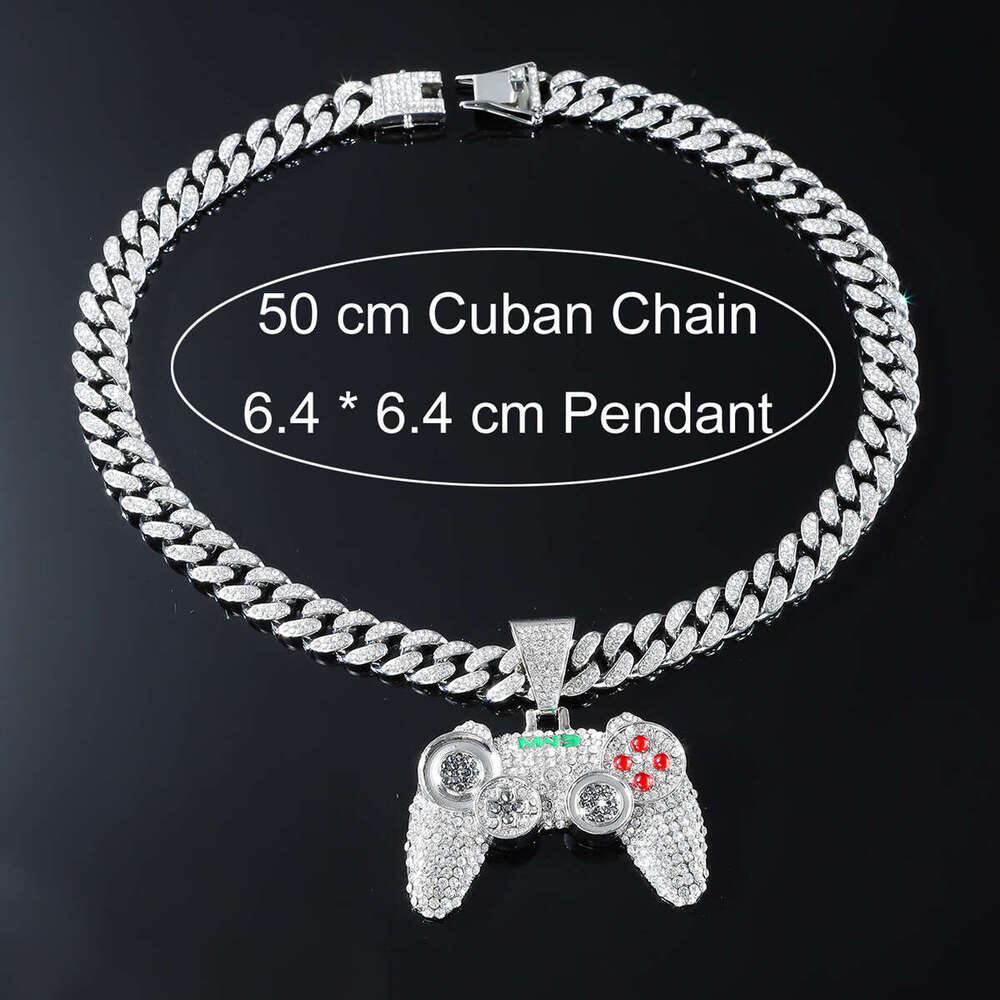 Hip Hop Alloy Full Dia Game hine Pendant Cuban Chain Necklace Nightclub Personalized Bounce Di Decoration Accessories