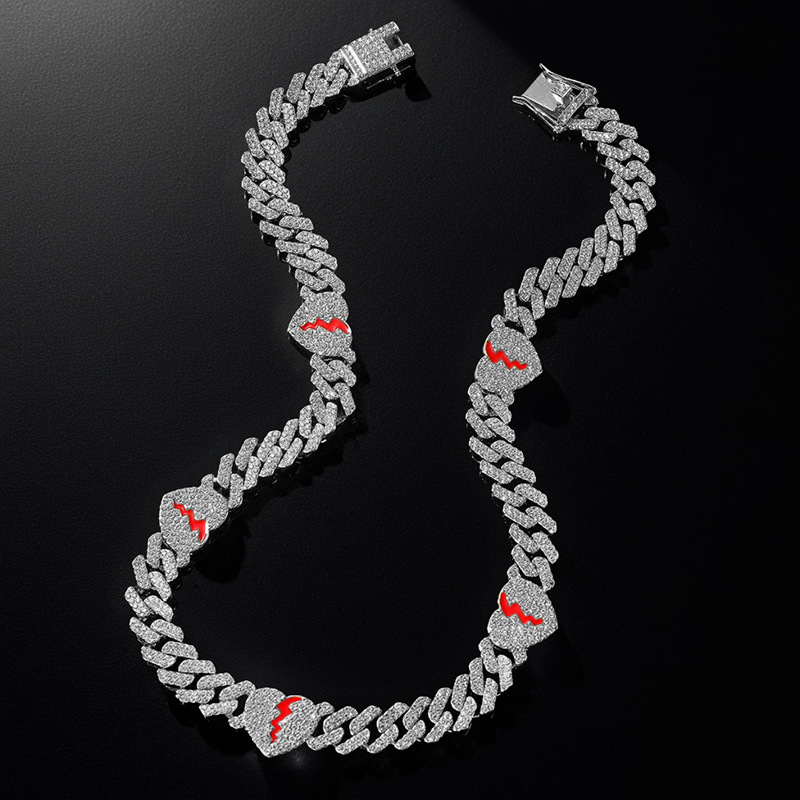 10mm Diamond Heart Shaped Cuban Link Necklace - Heartbreak Design, Hip Hop, and Street Style Chain for Men