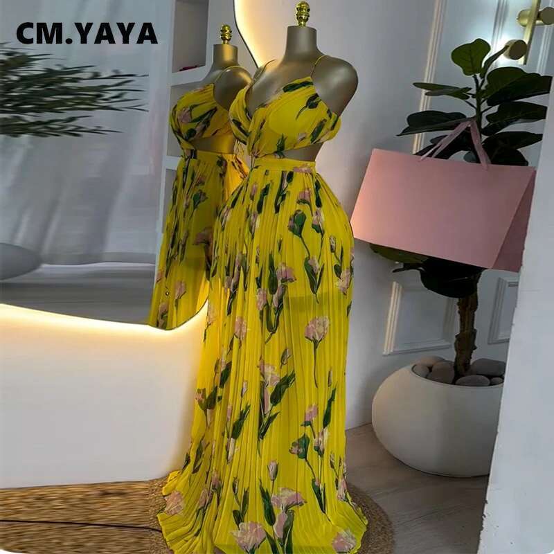Elegant Floral Print Sleeveless Sweet Strapless Floor-Length Long Women Dress Beach Party Birthday Sexy Pleated Dresses
