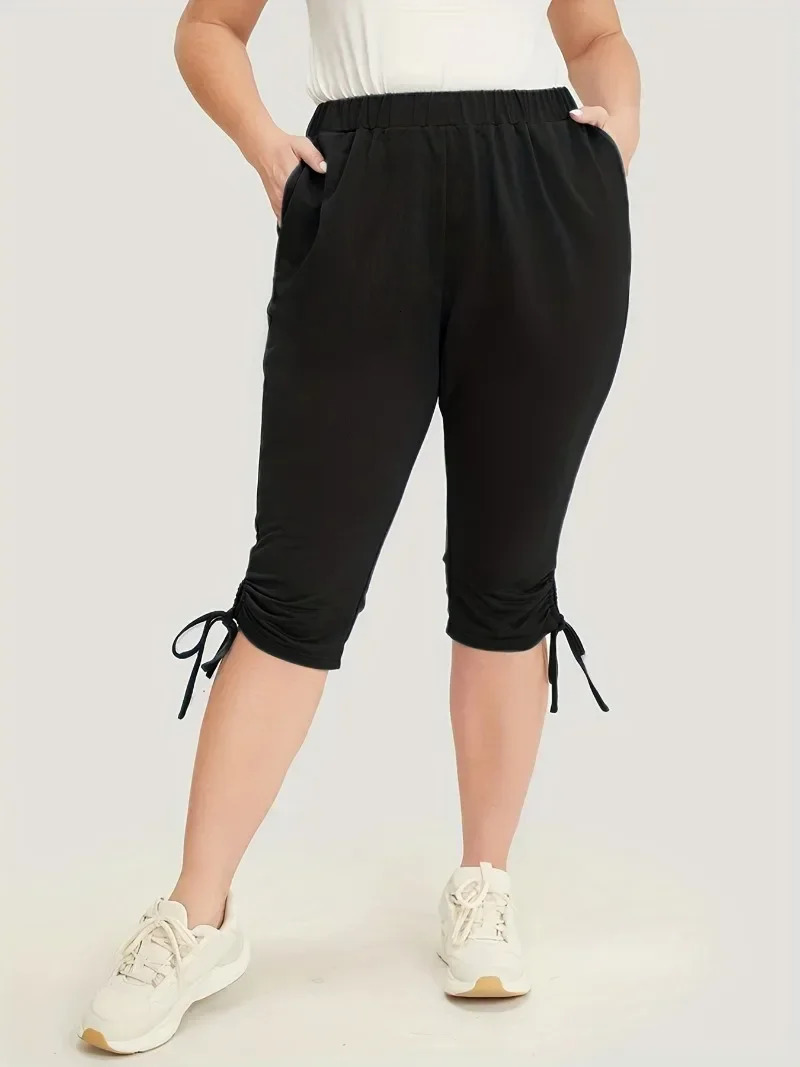 Womens Plus Size 1XL-5XL Drawstring Slight Stretch Fitness Pants with Pockets Minimalist Fashionable Comfortable Leggings 250515
