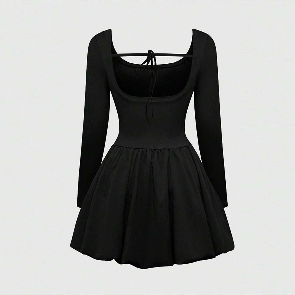 Large Size Womens U-neck Sexy Dress Autumn and Winter High Waist A-line Lace Up Slim Fit Short Skirt for Women