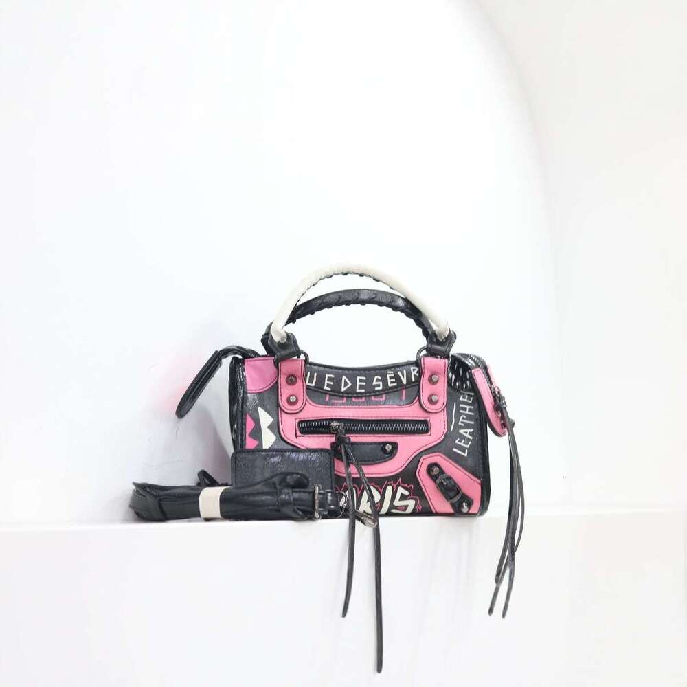 Small niche big female graffiti motorcycle microfiber with PU handbag single shoulder crossbody bag large capacity