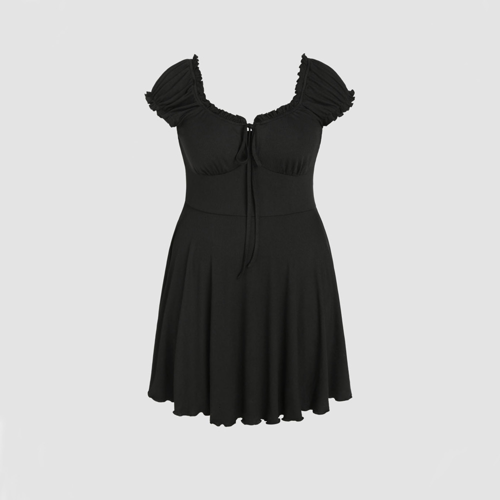 Plus Size Womens Dress with Waist Cinching and Slimming Cover Sleeves A-line Skirt Short Skirt Dress