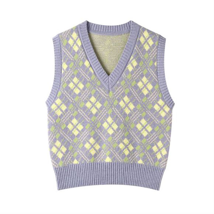 Dalang sweater autumn and winter elegant V-neck sleeveless jacquard pullover vest knitted sweater for women 240719