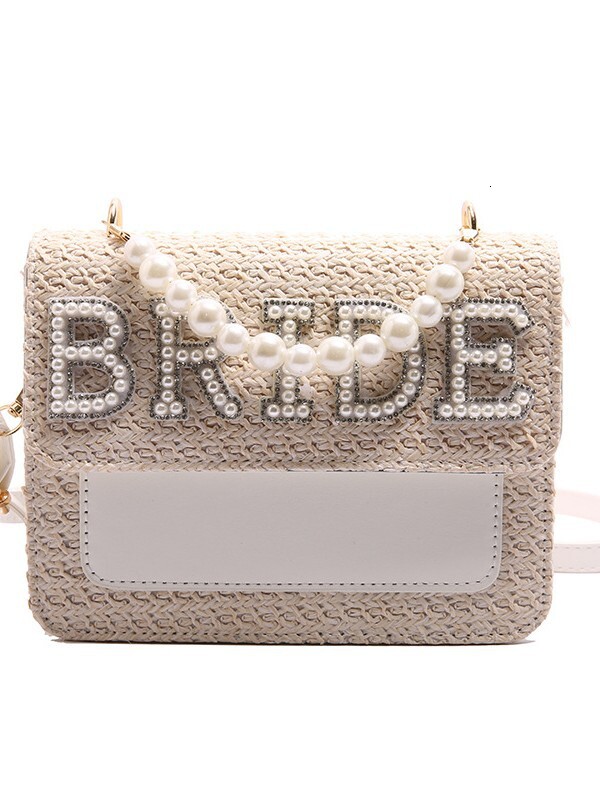 2025S Designer Letter Bridal Women Wallet Crossbody Wedding Gift Pearl Handbag Cover Woven Straw Bag