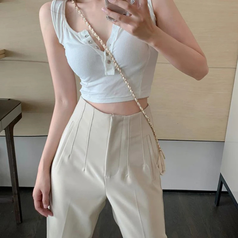Simple Casual Trousers Pockets Zipper Summer Solid Suit Pants Pencil Elegant AllMatch Women Clothes Streetwear 250506