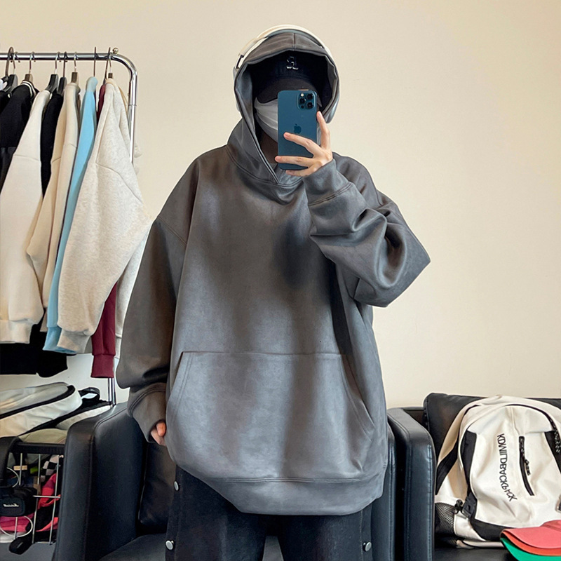 400g suede hooded sweatshirt men's 2024 autumn and winter new item solid color loose casual clothes