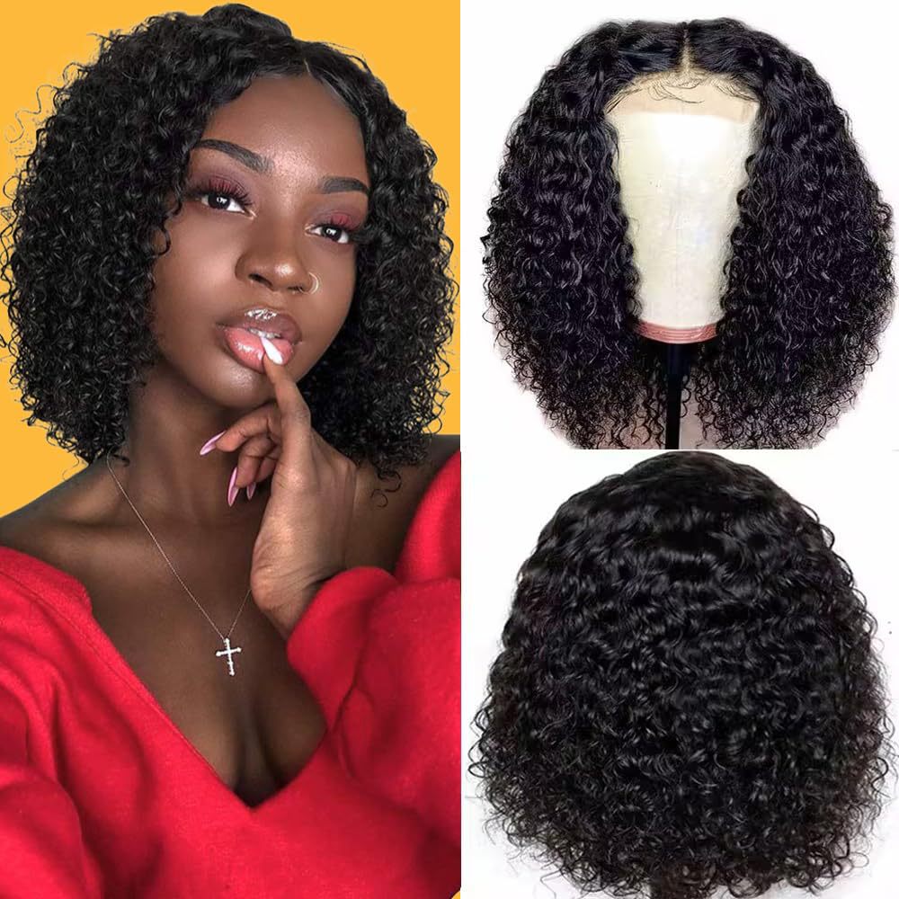 ViBESHiFT 10-14 inch Deep/Jerry Curl Wave Wigs Raw Human Hair 13*4 Transparent Lace Front Wigs 12A Brazilian Virgin Hair 200% Density Frontal wigs