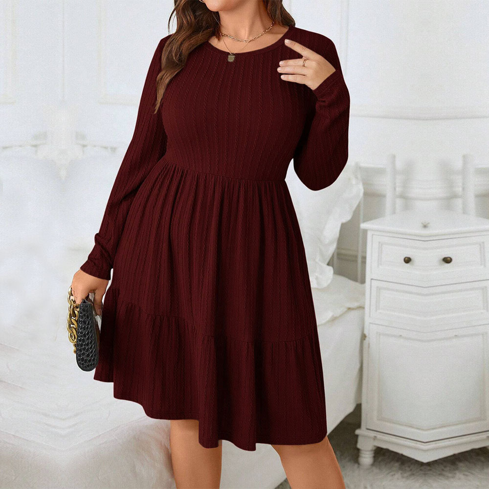 Large Size Womens Elegant Style Wine Red Dress Autumn and Winter New Versatile Commuting Mid Length Skirt