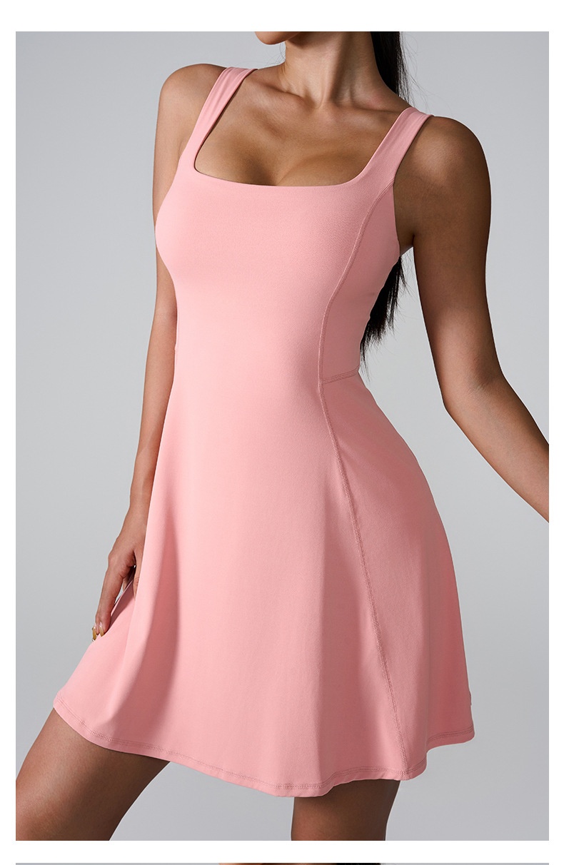 2025--Women Quick Drying Sports Dress Sexy Joker Running Fitness Skirt with Skirt and Chest Pad To Prevent Exposure