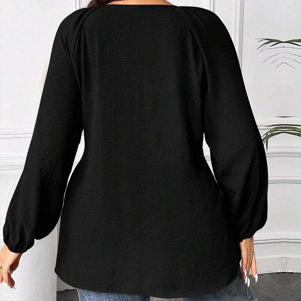 Plus Size Womens V-neck T-shirt Autumn and Winter Casual Commuting Style Loose Design Top