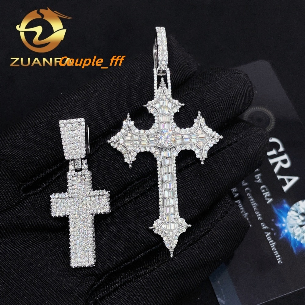 Fashion Jewelry in Stock GRA Certified 925 Sterling Silver Gold Plated Iced Out VVS Moissanite Cross Hip Hop Pendant