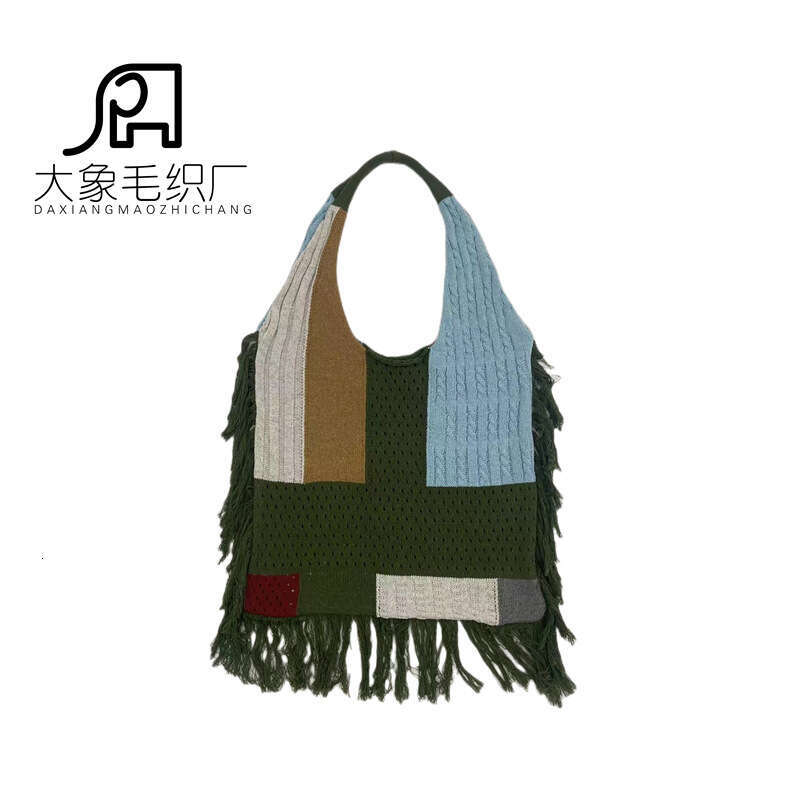 New Hot Tassel Women's Splicing New Handheld Shoulder Simple And Versatile Knitted Bag Classic bags