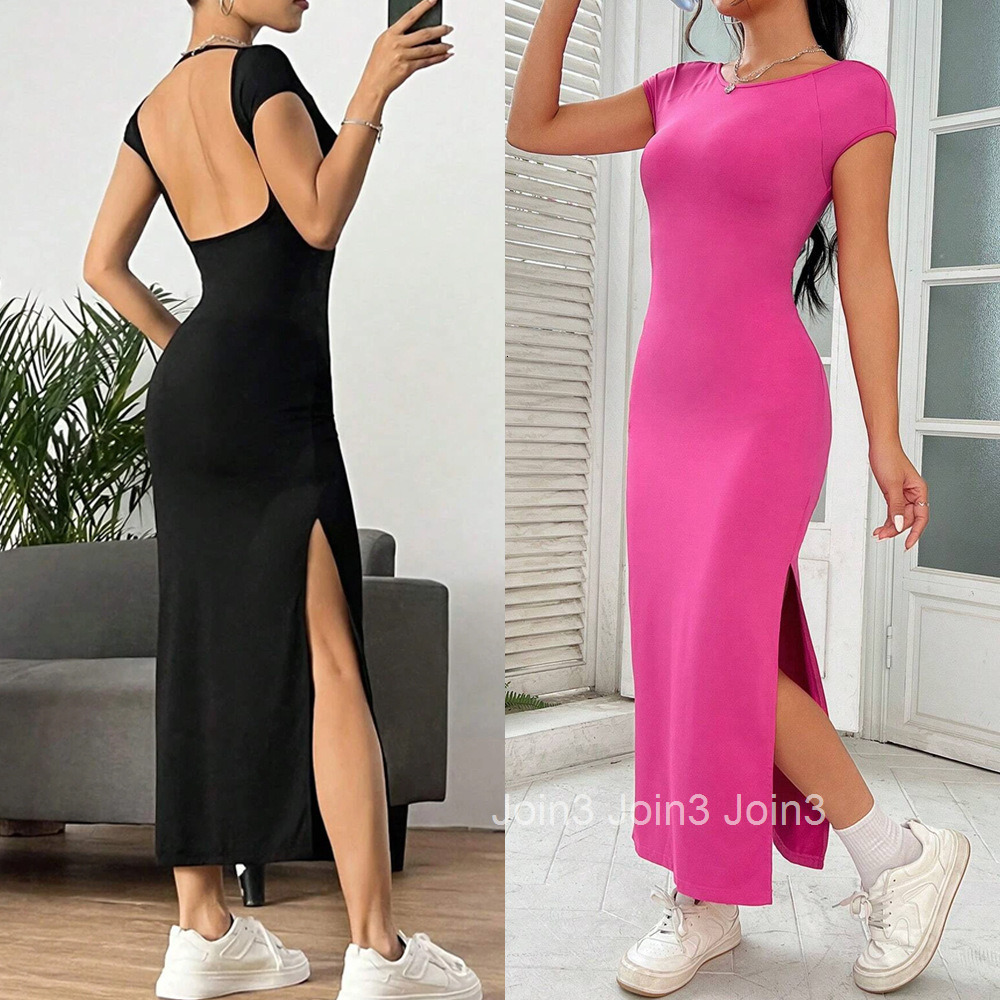 Womens Spring/summer Slim Fit Sexy Exposed Backpack Hip Slit Sleeveless Dress