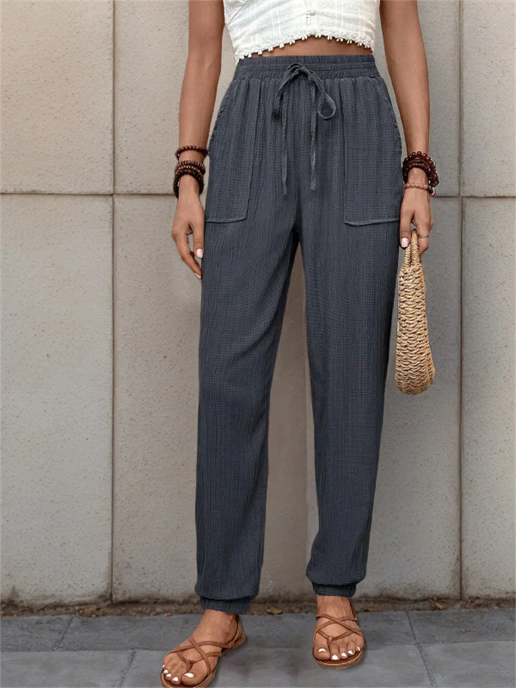 Botvotee Womens Casual Harem Pants Elastic Band Summer and Autumn Formal Elegant Office Trouser with Pocket 250506