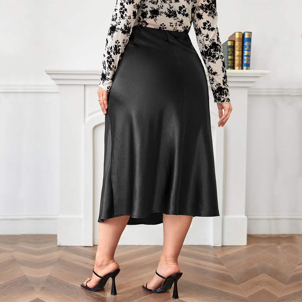 Large Size Womens High Waisted Zipper A-line Skirt Satin Complexion Ding Temperament Sexy Party Skirt
