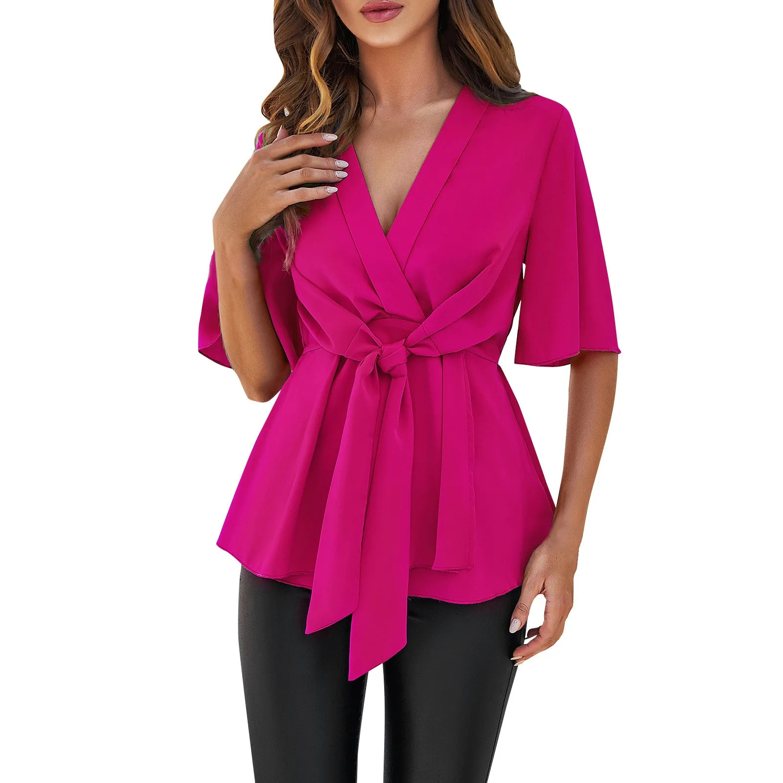 Summer Solid Color Elegant Short Sleeve Tie Corset Top Plus Size Women Clothing Clothes For 4xl 5xl 6xl 7xl 250514
