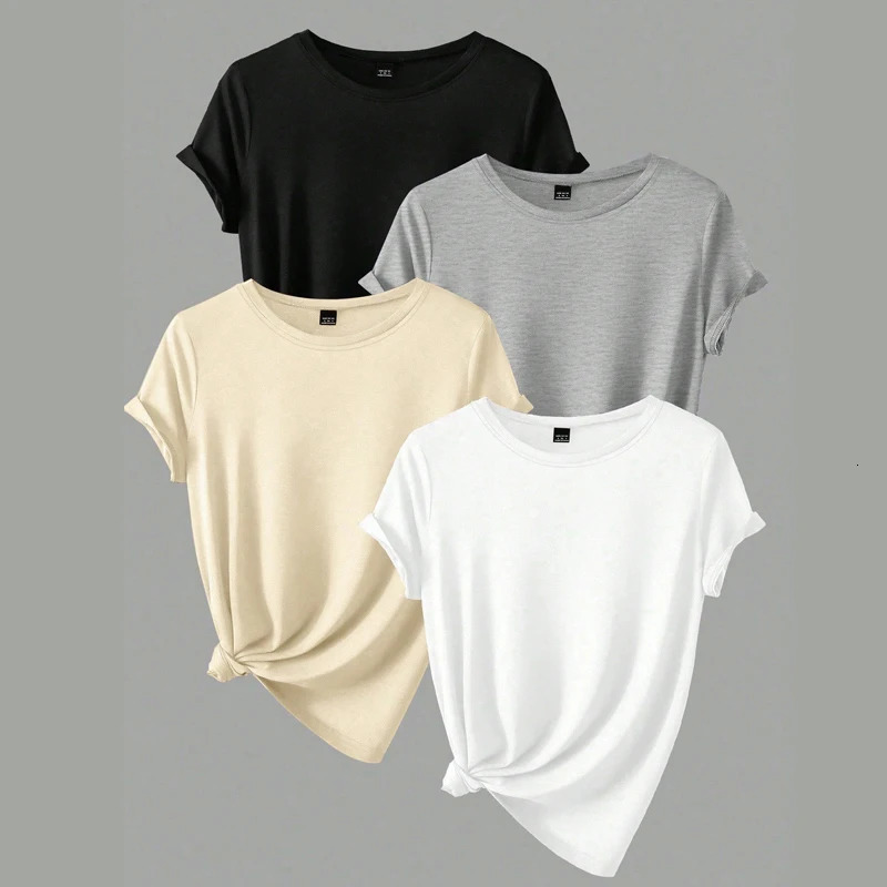 4PCs Trend Tshirts Leisure Summer Tops Woman Clothing Plus Size Short Sleeve T Shirt Clothes for Women Tee Top Outfit 250514
