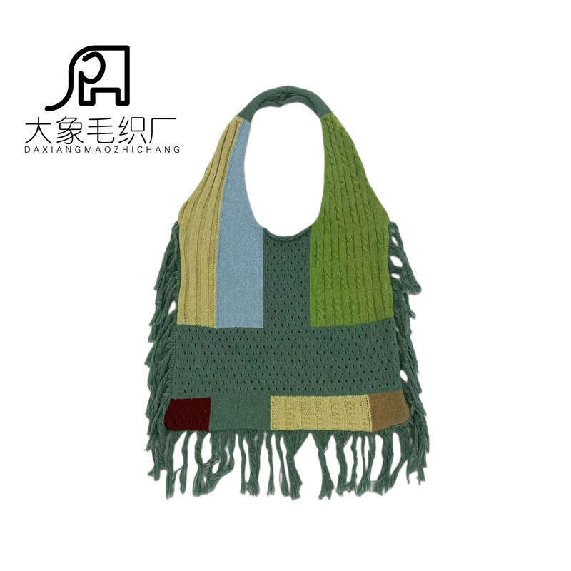New Hot Tassel Women's Splicing New Handheld Shoulder Simple And Versatile Knitted Bag Classic bags