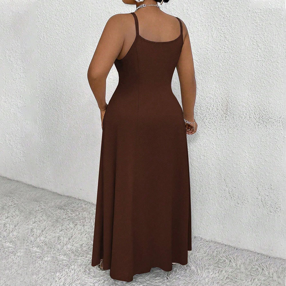 New Plus Size Womens Suspender Waist Cinched Dress for Spring and Summer 2025 Elegant Style Sleeveless Slim Fit Long Dress