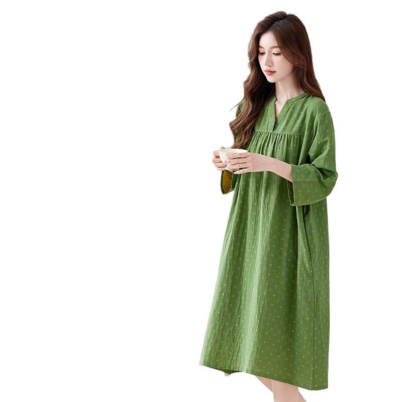 L1604 large size double gauze nightdress good quality cotton ladies home wear pajamas long nightdress pure cotton robe breathable