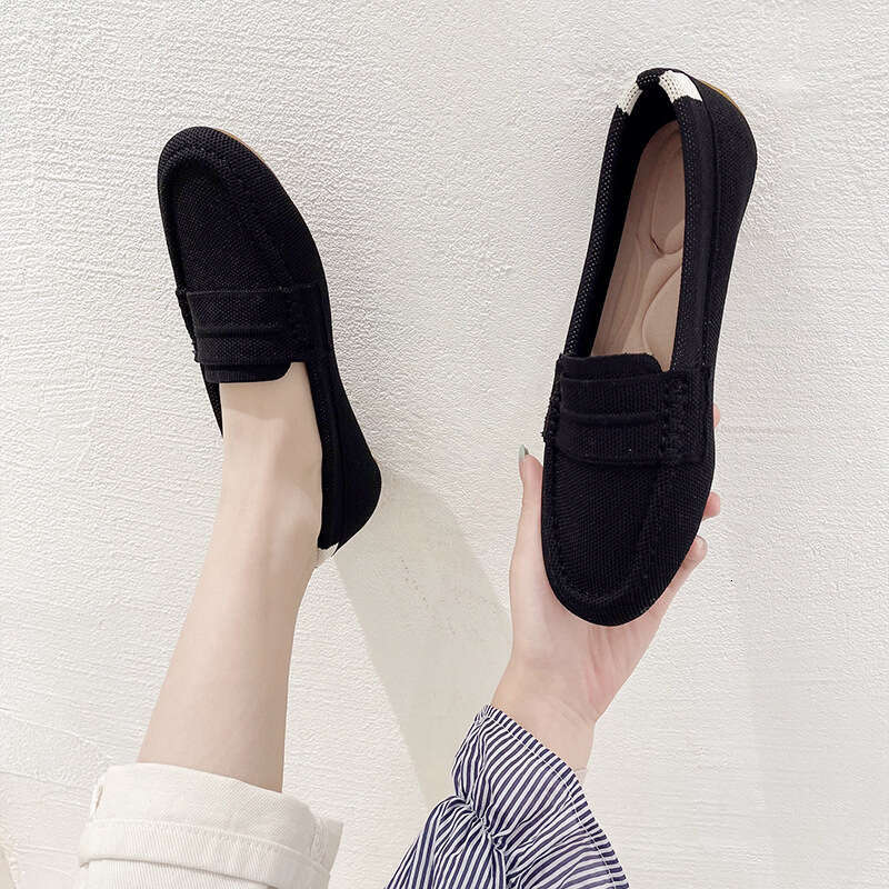 Queen's 2025 new round toe single women, knitted woven leisure and happiness, bean shoes for women