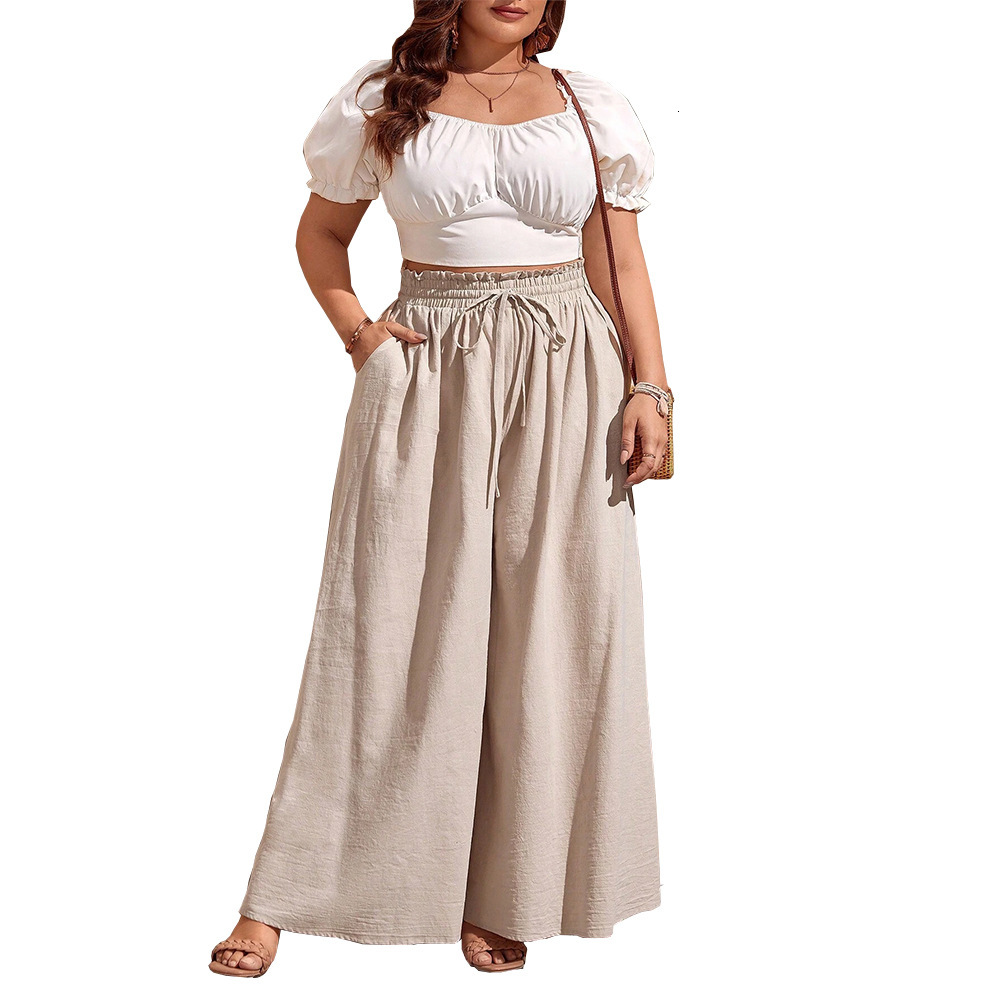 Large Size Womens Casual Style Wide Leg Pants Summer New High Waisted Pocket Micro Flared Pants for Children